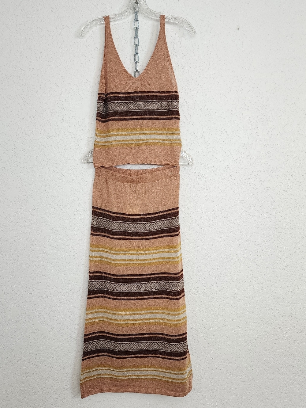 NWT B.yu Made in Italy Striped Knit Tank Top & Long Skirt Set Size Small